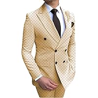 Mens Suit Double Breasted Polka Dots Tuxedos Groomsmen Formal Wedding Suits 2 Pieces