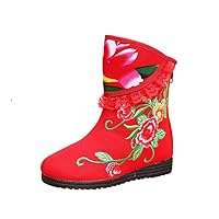 New Girls Midcalf Flower Embroidery Winter Boots Shoes (Toddler/Little Kid/Big Kid) Red