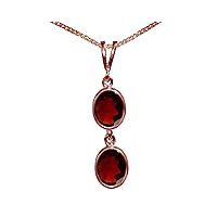 Beautiful Jewellery Company BJC® Solid 9ct Rose Gold Natural Garnet Double Drop Oval Gemstone Pendant 3.00ct & 9ct Rose Gold Curb Necklace Chain