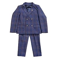 Boys' Checked Suit 2-Piece Double Breasted Buttons Notch Lapel Jacket Pants Tuxedos
