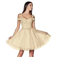 Sparkly Lace Applique Homecoming Dresses Cold Shoulder Tulle Short Beaded Prom Cocktail Party Gowns