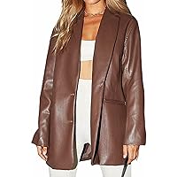 Women Leather Jacket Oversized Faux Leather Blazer Button Down Lapel Coat with Pockets Vintage Streetwear
