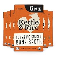 Kettle and Fire Turmeric Ginger Chicken Bone Broth, Keto, Paleo, and Whole 30 Approved, Gluten Free, High in Protein and Collagen, Pack of 6
