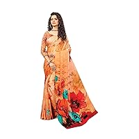 Orange Cocktail Party Indian Woman Digital Printed Designer Saree Blouse Bollywood Stylish Sari 2538