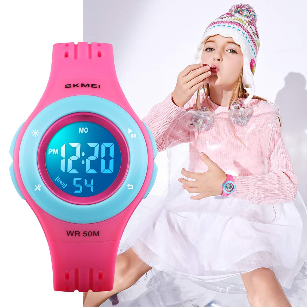 Kids Watches Digital Outdoor Sport Waterproof for Girls Boys Toddler Cute Electrical Casual Military Multifunctional Watches with Luminous Alarm Stopwatch 7 Colorful LED Wrist Watch for Ages 5-10