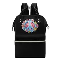 Peace Sign Diaper Bag for Women Large Capacity Daypack Waterproof Mommy Bag Travel Laptop Backpack