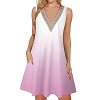 Summer Dresses for Women 2024 Trendy Lace V Neck Sleeveless Dressy Casual Sundress with Pocket Tank Dress Today Deals Prime(5-Pink,X-Small)