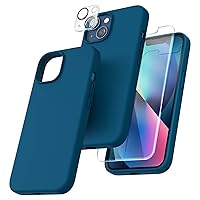TOCOL 5 in 1 for iPhone 13 Case, with 2 Pack Screen Protector + 2 Pack Camera Lens Protector, Liquid Silicone Phone Case for iPhone 13, Midnight Blue