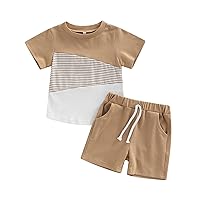 Infant Baby Boys Summer Color Block Clothes Sets Outfits Short T Shirt Elastic Striped Shorts Set Toddler Clothes