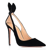 MOOMMO Women Stiletto Heels Pumps with Bow Pointed Toe Dress Pumps 3 Inch Thin High Heel Closed Pointy Toe Sandals Slip On Back Bow Cut-Out Dress Chic Wedding Shoes Sexy 4-11 M US