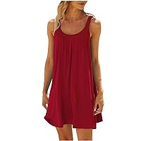 Sold and Shipped by Amazon Only Products Women Mini Sundress Casual Beachwear Sleeveless Tank Dress Vacation Short Summer Dress 2024 Cute Tunic Dresses Beach Shirt Cover Up Women Wine