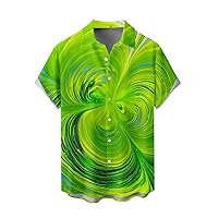 St. Patrick's Day Bowling Shirt for Mens Button Down Short Sleeve Hawaiian Shirt Green Shamrock Printed Aloha Tops