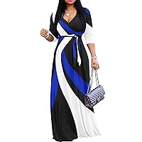 FANDEE Plus Size Maxi Dress for Women Casual Summer Sundress V-Neck 3/4 Sleeve