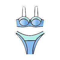 GORGLITTER Women's Underwire Bikini Color Block High Cut Swimsuit Cheeky Two Piece Bathing Suit