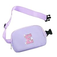 Letter Belt Bag Crossbody Initial Fanny Waist Pack Small Travel Purse for Teen Girls Sisters Daughter Granddaughter Birthday Christmas Gift Preppy Girly Monogram Cute Fashion Purple E