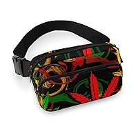 Weed on Rastafarian Fanny Pack Adjustable Bum Bag Crossbody Double Layer Waist Bag for Halloween