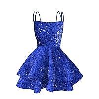 Spaghetti Strap Sequins Tiered Homecoming Dresses for Teens Ball Gown Short Prom Dresses 2024