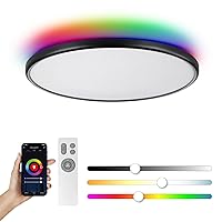 18Inch Smart Ceiling Light, Alexa Ceiling Light with Remote Control, RGB Color Changeable, Black Flush Mount Ceiling Light with App Control,36W+4W, Input 120V