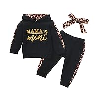 Toddler Baby Hooded Sweatshirt Outfit Long Sleeve Leopard Stitching Tracksuit Sportswear with Headband for Spring Fall Winter