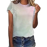 Dressy Tops for Women Plus Size Night Out Women Casual Tie Dye Gradient Printing Short Sleeves Crew Neck Loose