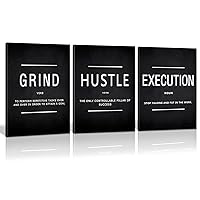 Canvas Painting Wall Art, Grind Hustle Execution Motivational Wall Art Decoration Posters Prints for Living Room Bedroom, Office Decor, Gallery-Wrapped Canvas Art Set Framed Ready to Hang