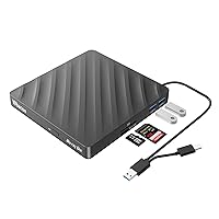 5 in 1 External Blu-ray Drive, USB 3.0 Type-C Slim Optical External Bluray DVD Burner with SD/TF Card Reader 2 USB 3.0 Hubs Compatible with Windows XP/7/8/10 MacOS MacBook Laptop and Desktop