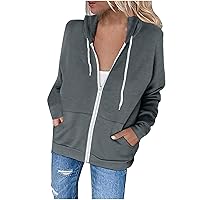 ZunFeo Zip Up Hoodie Y2k Women Long Sleeve Casual Sweatshirts Lightweight Drawstring Sweater Jackets Fall Fashion Clothes