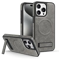 Luxury Wireless Charging Leather Phone Case for iPhone 15 Pro Max 13 12 11 14 15 Plus Magnetic Back Cover Stand,Gray,for iPhone 13