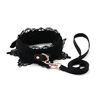 Leather Collar with Leash Kit - SMspade Lace Leather Choker with Lead Set for Sex Women, Black Lace