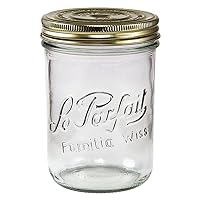 Le Parfait Familia Wiss Terrine Wide Mouth French Glass Jar w/Airtight 2-Piece System Gold Lids | Ideal for Canning, Food Storage, Meal Prep, Cake Jar & DIY Crafts | 24oz Pint/Half (Single Jar) 750ml