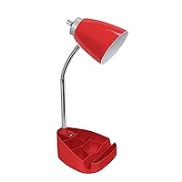 Simple Designs LD1056-RED Gooseneck Organizer Desk Lamp with iPad/Tablet Stand or Book Holder and USB Port, Red