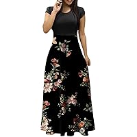 Women's Summer Dresses 2023 Fashion Casual Floral Print Round Neck Short-Sleeved Large Size Maxi Dresses