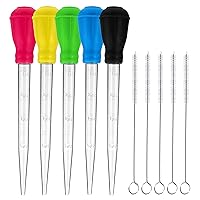 TXIN 5 Pieces 30ml/1oz Turkey Baster with 5 Cleaning Brush, Plastic Syringe Baster with Silicone Pump Head, Heat-resistant Meat Marinade Injector with Measurments for BBQ Grill Baking Kitchen Cooking