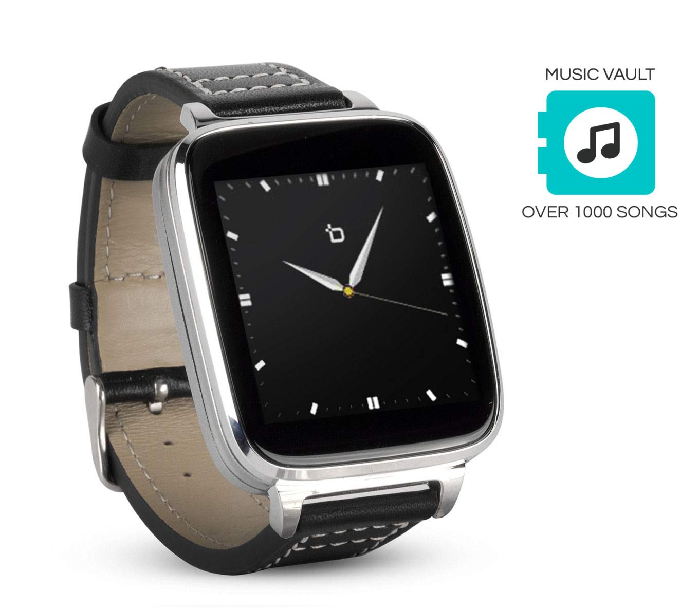 Beantech Silver Engage Plus Smartwatch for iOS and Android with 8GB of Music Storage and Leather Strap, Light Silver