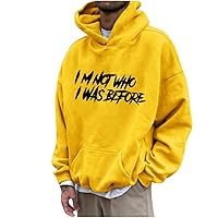 Mens Letter Print Hoodie Not Who I Was Before Hooded Sweatshirt Hipster Graphic Pullover Hoody Relaxed Fit Sweater