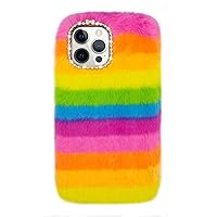 Guppy Compatible with iPhone 13 Pro Max Plush Rainbow Case Luxury Fur Furry Cute Gradient Fluffy Fuzzy for Women Girls Warm Smooth Soft Hair Flexible Bumper Protective Cover Case 6.7 inch Rainbow