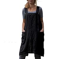 YESDOO Linen Apron Cross Back Apron for Women with Pockets Pinafore Dress for Baking Cooking, Black, XXX-Large
