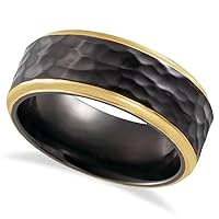 Men's Hammered Wedding Ring Band 18k Yellow Gold Pvd Black (8mm)