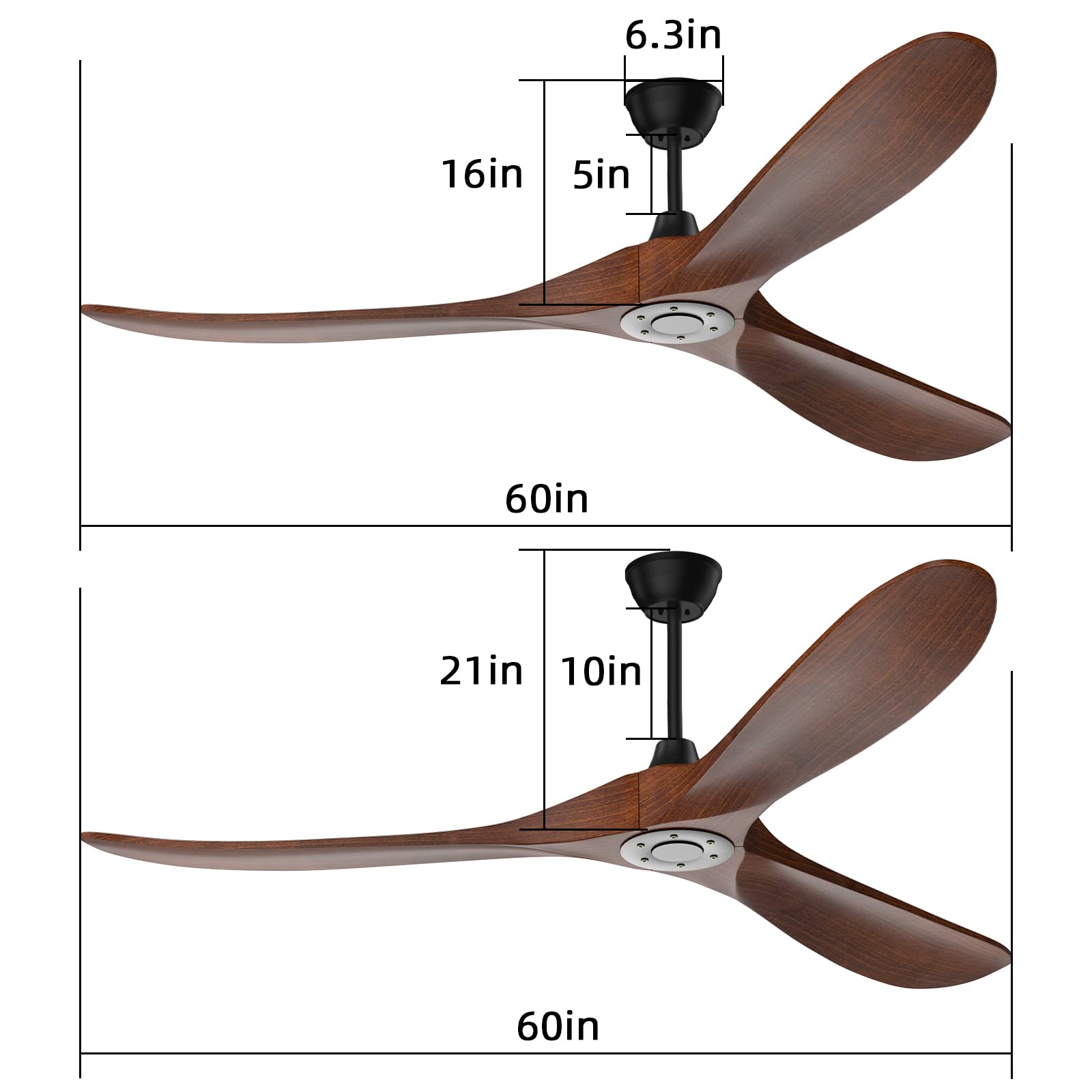 Obabala 60'' Outdoor Ceiling Fan with Remote Control, 3 Balsa Wood Blades, Matte Black, Reversible DC Motor Quiet Energysaving, for Bedroom Patios Kitchen Farmhouse, Indoor/Outdoor Ceiling Fan