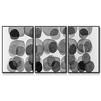 Renditions Gallery Abstract Wall Art Black Circles Shape on White Background Painting Artwork 3 Pieces of Black Framed Canvas Prints Wall Decorations for Living Room and Bedroom 16x24 Inch LS008