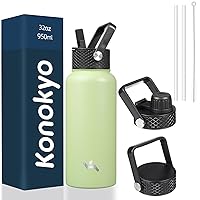 Insulated Water Bottle with Straw,32oz 3 Lids Metal Bottles Stainless Steel Water Flask,Macaron Green