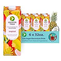 Greater Than - Electrolyte Packed Fruit Infused Coconut Water - All Natural - No Added Sugar. Ditch the powders, packets, artifical colors & flavors - Tropical - 32oz - Pack of 6