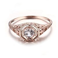 Vintage Antique Solid 14K Rose Gold 4.5m Round Morganite Engagement Wedding Ring Art Deco Women's Jewelry Fine Ring