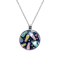 Coloeful Pineapple Navy Blue Pendant Chain Necklace Stainless Steel, Elegant Necklace Fashion Jewelry Gift for Women Men Girls