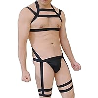 Men'S Sexy Halter Body Chest Harness Jockstrap Hollow Out Garter Belt Bodysuit Thong Wrestling Singlet Leotard