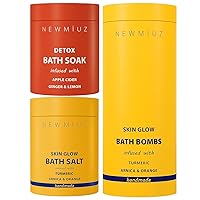 Healthy Skin Gift Set Pack of 3- Skin Glow Magnesium Arnica Turmeric Bath Salt and Bath Bombs - Apple Cider Detox Bath Soak