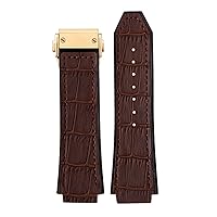 25 * 19mm Real Cow Leather Rubber Watchband for HUBLOT Classic Fusion Universe Big Bang Series Men Belt Watch Band Butterfly Buckl (Color : Brown Gold Buckle, Size : 26-19mm)