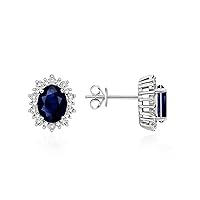 14K White Gold Princess Diana Inspired Earrings - Oval Shape Gemstone & Diamonds - 8X6MM Birthstone Earrings - Timeless Color Stone Jewelry