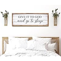 Give It to God and Go to Sleep Sign for Bedroom Wall Decor, Large Framhouse Bedroom Sign with Solid Wood Frame for Couples, Love Theme Wall Decor, Bedroom Decor Above Bed 27.5
