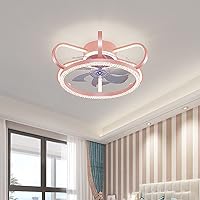 Fan Lights, Kids Ceilifan with Light and Remote Control Mute 3 Speeds Bedroom Led Round Fan Ceililight with Timer Modern Liviroomt Ceilifan Light/Pink